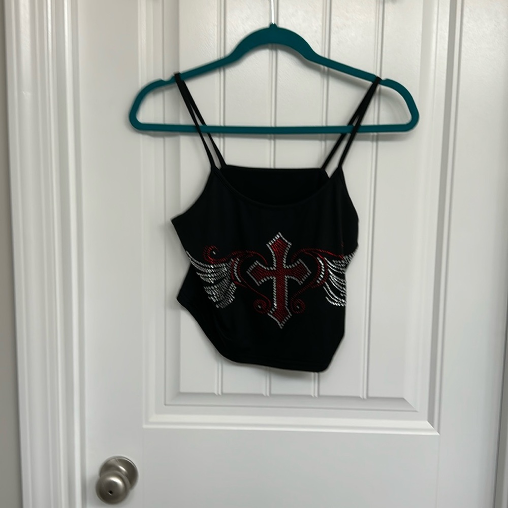 Black Crop Top with Red Cross